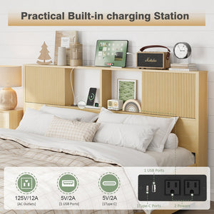 English Elm Queen Storage Bed Oak Finish Sliding Barn Door Headboard with Built-in Charging T3773P417198