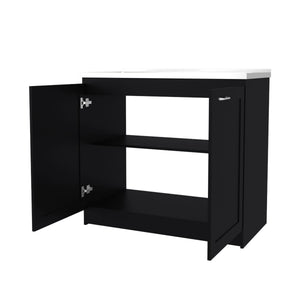 English Elm Fm Furniture Haivana Matte Black Utility Sink Cabinet with Double Doors and Storage Shelf B128S00053
