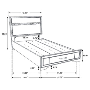 English Elm Urbana Black Twin Storage Panel Bed with Crystal Pulls & Glitter Trim, Slatted Platform, Drawers B062S00698