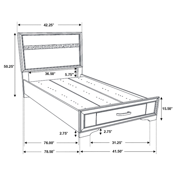 English Elm Urbana Black Twin Storage Panel Bed with Crystal Pulls & Glitter Trim, Slatted Platform, Drawers B062S00698