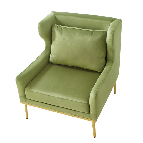 English Elm Modern Velvet Accent Chair Curved Arms Plush Cushion Upholstered Seat for Living Room Green N763P360686F