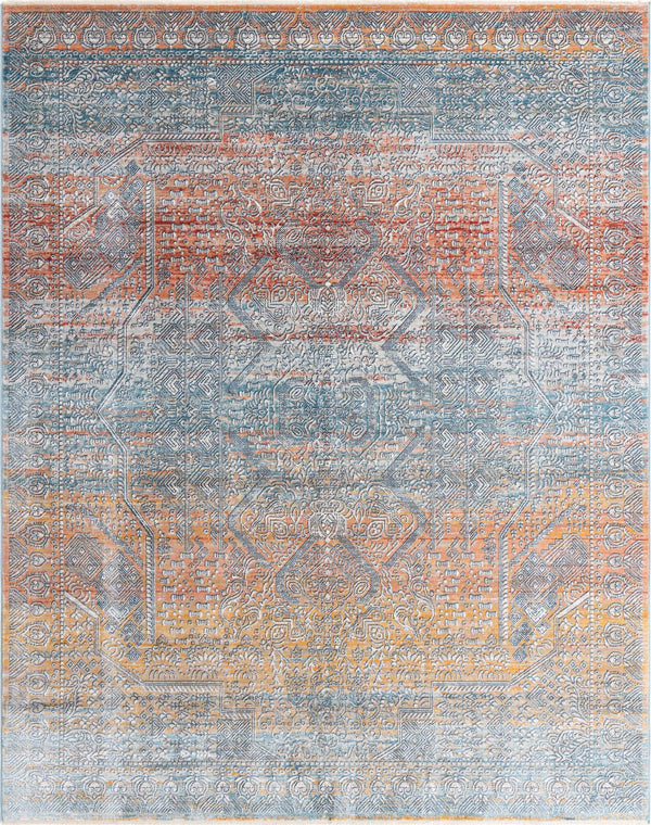 Unique Loom Newport Kingscote Machine Made Border Rug Multi, Ivory/Light Blue/Light Salmon/Rust Red/Terracotta 7' 10" x 10' 2"