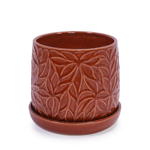 English Elm Set Of 2 Ceramic Flowerpots - 7" Stylish Red Planters For Indoor & Outdoor Plant Displays W3273P322543-GIGA