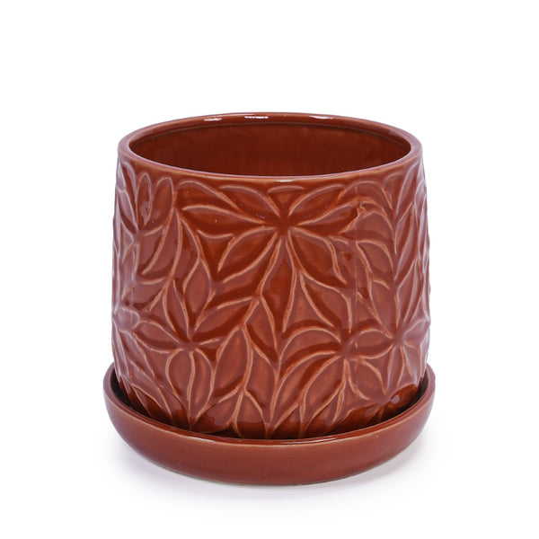 English Elm Set Of 2 Ceramic Flowerpots - 7" Stylish Red Planters For Indoor & Outdoor Plant Displays W3273P322543-GIGA