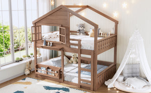 English Elm Full Bunk Bed with Trundle Bookshelf Storage Pine Frame Car Design for Kids Natural W1580S00522