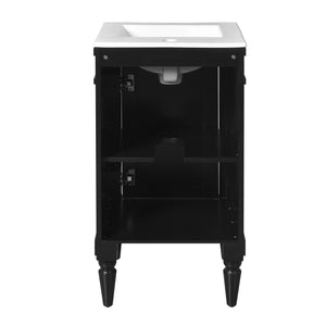 English Elm 18-Inch Modern Bathroom Vanity with Sink Compact Retro Design Durable MDF & Solid Wood Legs Storage-Friendly Black N710P257401B