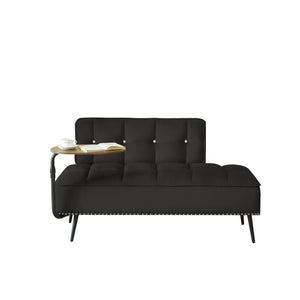 English Elm 54-inch Velvet Tufted Loveseat with Rotating Tray Table Nailhead Trim Compact Seating Black W1359P438325