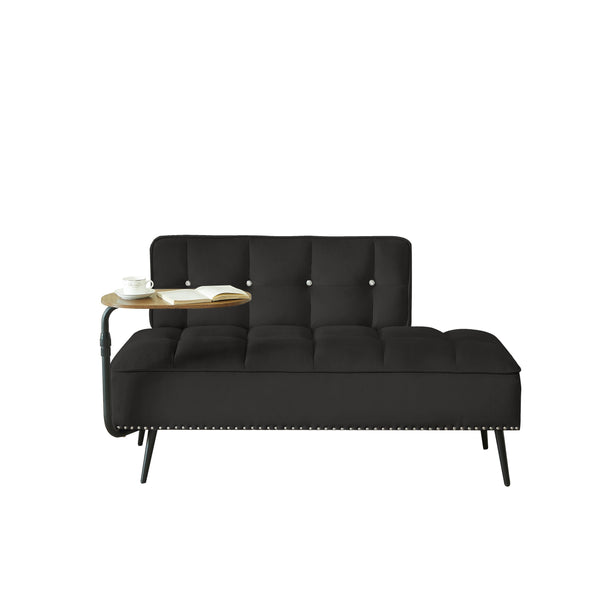 English Elm 54-inch Velvet Tufted Loveseat with Rotating Tray Table Nailhead Trim Compact Seating Black W1359P438325