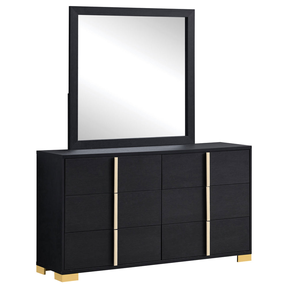 English Elm James White Glam Dresser with Mirror Gold Hardware Six Drawers Bedroom Vanity Set B062S01756