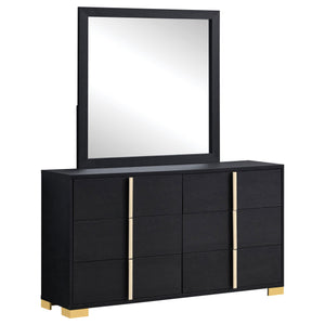 English Elm James White Glam Dresser with Mirror Gold Hardware Six Drawers Bedroom Vanity Set B062S01756