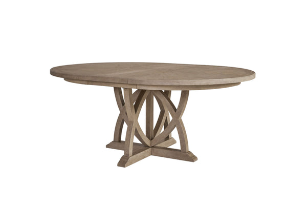 English Elm Round Expandable Dining Table with Pedestal Base, Solid Wood & Mindi Veneer, Elegant Sand Finish Sand 75.5 L x 57.5 W x 5.5 H B2699S00018