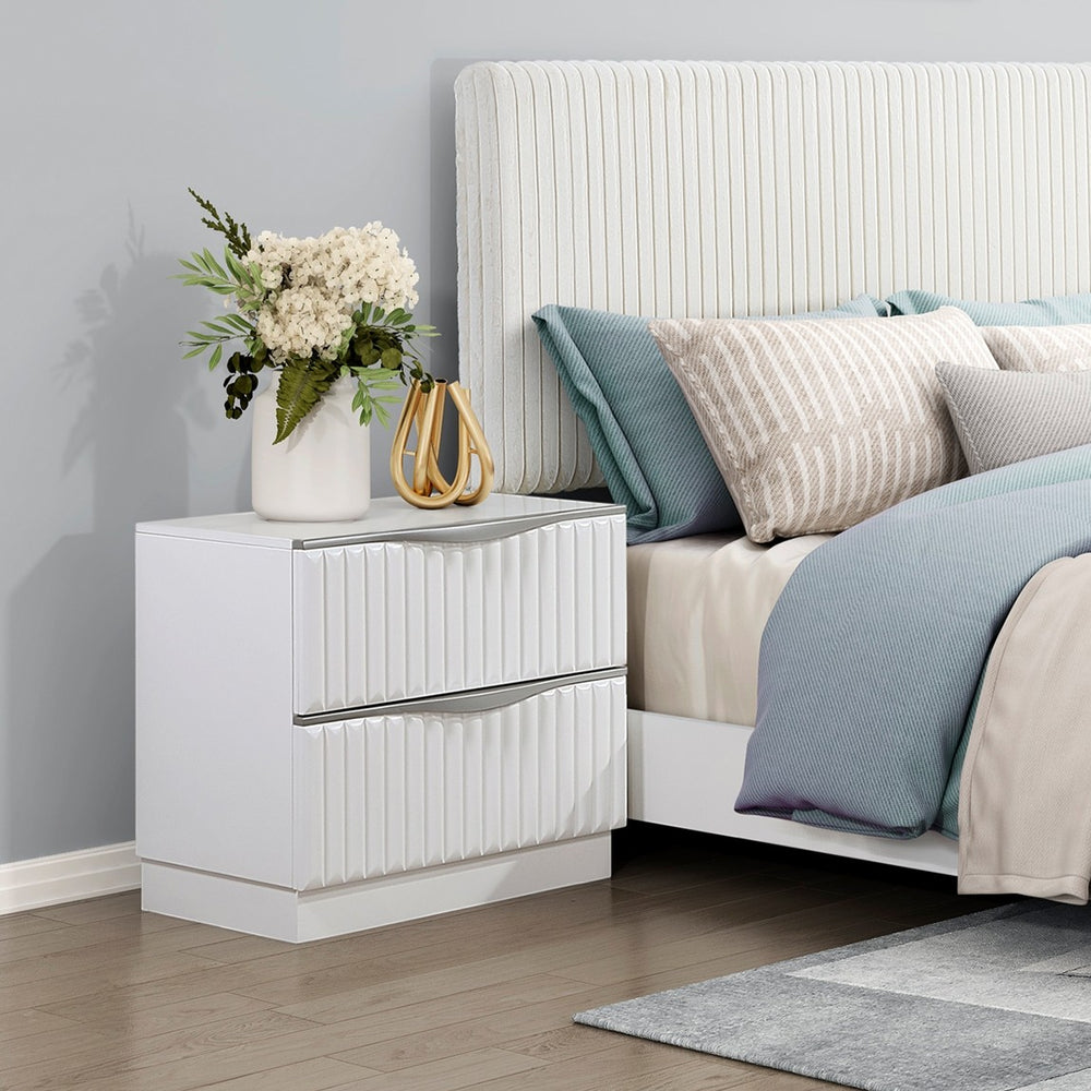 English Elm Luxurious Pearl White Two Drawer Nightstand Glam Bedroom Wood Dovetail Cabinet B011P455643