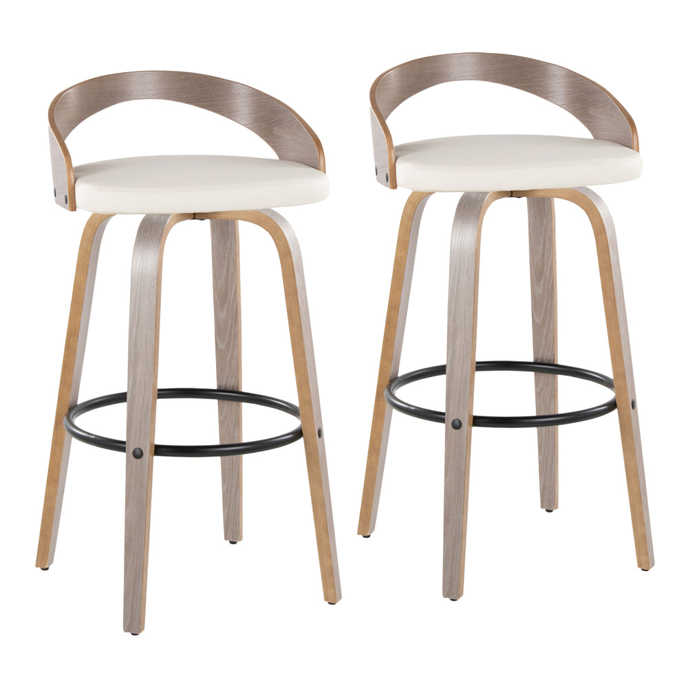 English Elm Barstool Set of 2 Swivel Faux Leather Seats Bentwood Frame for Kitchen Island B202S01910