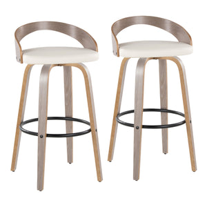 English Elm Barstool Set of 2 Swivel Faux Leather Seats Bentwood Frame for Kitchen Island B202S01910