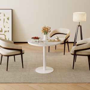 English Elm Round Tulip Bistro Table Faux Marble Top Gold Pedestal Base for Small Dining Spaces W3316P457298