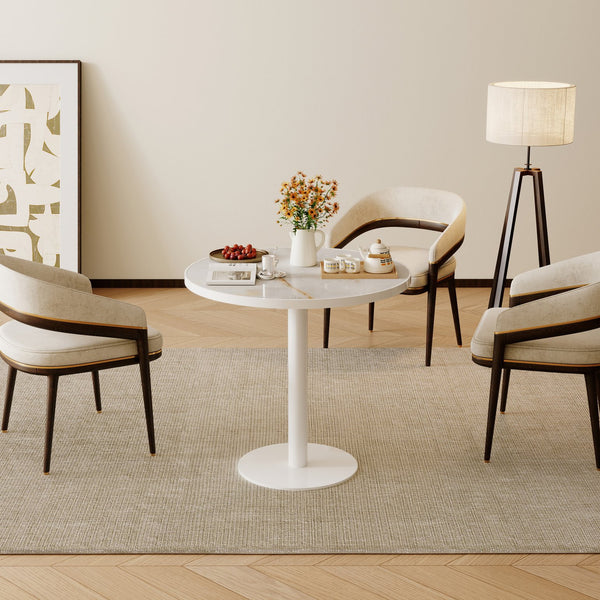 English Elm Round Tulip Bistro Table Faux Marble Top Gold Pedestal Base for Small Dining Spaces W3316P457298