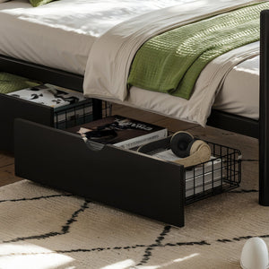 English Elm Full Size Metal Platform Storage Bed Low Profile Steel Frame with Built-in Drawers Black W5305P471350