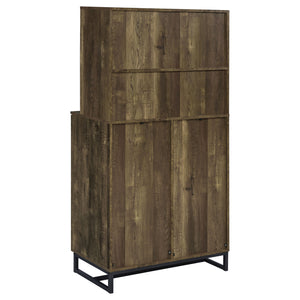English Elm Harlie Rustic Oak Herringbone Wine Cabinet with Black Metal Accents, Glassware Storage, 62.5"H B062P351439