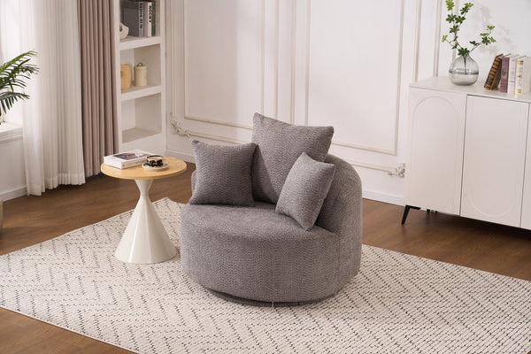 English Elm 360° Swivel Chair upholstered barrel accent chair with plush high-resilience foam and pillows for comfort Gray W2231P261425