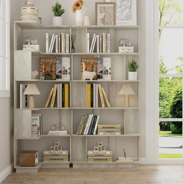 English Elm Set of 2 Modular Corner Bookcases L Shaped and I Space Saving Home Office Shelving Light Grey W2899S00005