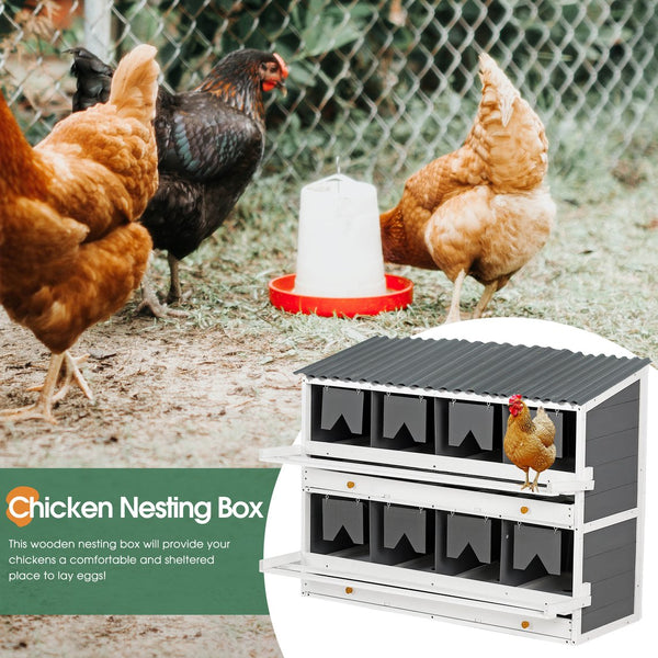 English Elm Nesting Box Pine Wood 8 Compartment Rollout Egg Collection Poultry Coop Unit W1850120022