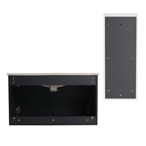 English Elm 30" Wall-Mounted Bathroom Vanity Set With Ceramic Sink, Soft-Close Doors & Ample Storage Solution W999S00331