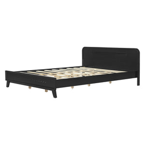 English Elm Pine Solid Wood Queen Platform Bed Matte Finish Tall Headboard No Box Spring Black N770PQ291030B