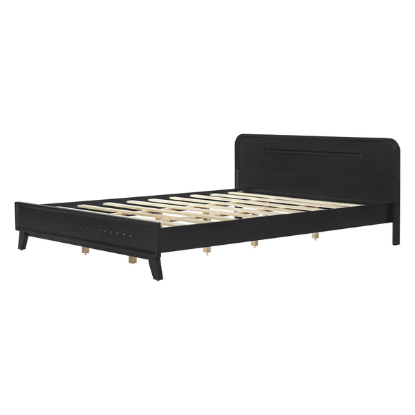 English Elm Pine Solid Wood Queen Platform Bed Matte Finish Tall Headboard No Box Spring Black N770PQ291030B