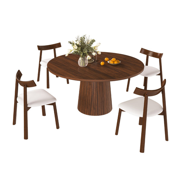 English Elm Retractable Rock Slab Dining Set with Leather Wrapped Base for Compact Apartments Walnut W2700S00126