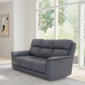 English Elm Oslo Genuine Leather Power Reclining Sofa with Usb Charging for Modern Living Rooms Sapphire Blue B339P411601
