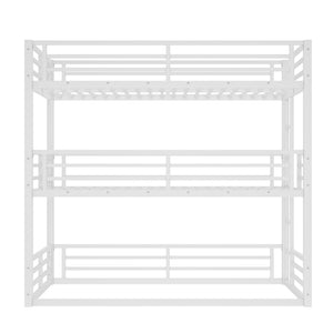 English Elm Twin Xl Triple Bunk Bed - Heavy-Duty Metal Frame With Safety Guardrails & Noise-Reduced Design, White W1580S00165-GIGA