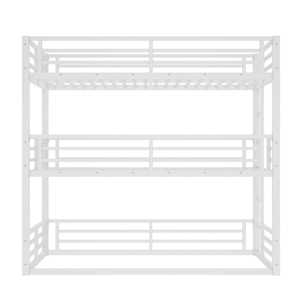 English Elm Twin Xl Triple Bunk Bed - Heavy-Duty Metal Frame With Safety Guardrails & Noise-Reduced Design, White W1580S00165-GIGA