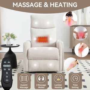 English Elm Heat Massage Rocker Recliner with Swivel Base and Vibrating Nodes for Living Room Beige W1803P251884