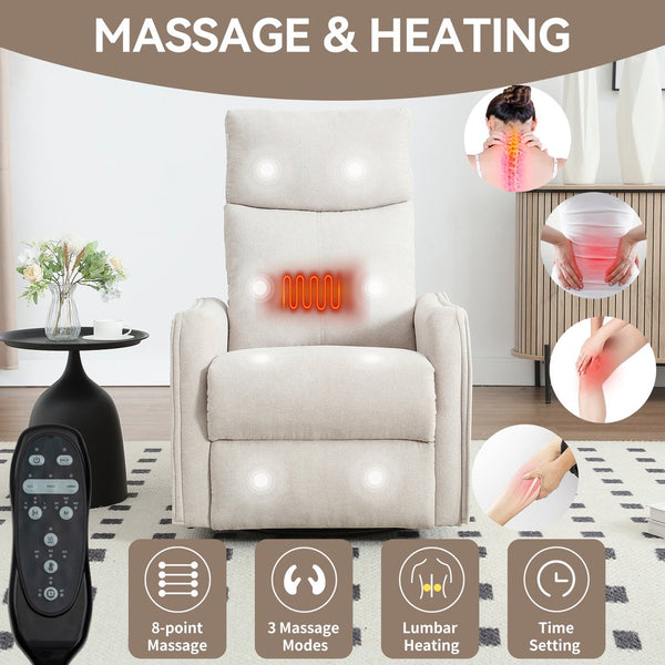 English Elm Heat Massage Rocker Recliner with Swivel Base and Vibrating Nodes for Living Room Beige W1803P251884