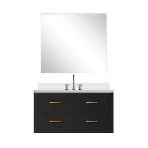 English Elm Black Single Bath Vanity Set With Cultured Marble Top, Chrome Gooseneck Faucet & Frameless Mirror B2731S01989