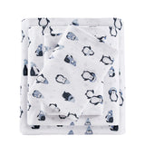 Intelligent Design Cozy Soft Casual Cotton Flannel Printed Sheet Set ID20-1760 Blue Penguins