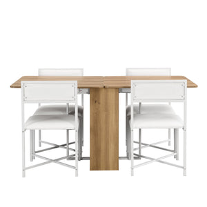 English Elm Topmax Extendable 5 Piece Dining Set with Pu Leather Chairs and Under Table Storage SP000082AAK
