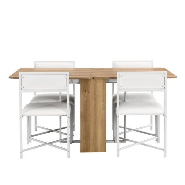 English Elm Topmax Extendable 5 Piece Dining Set with Pu Leather Chairs and Under Table Storage SP000082AAK
