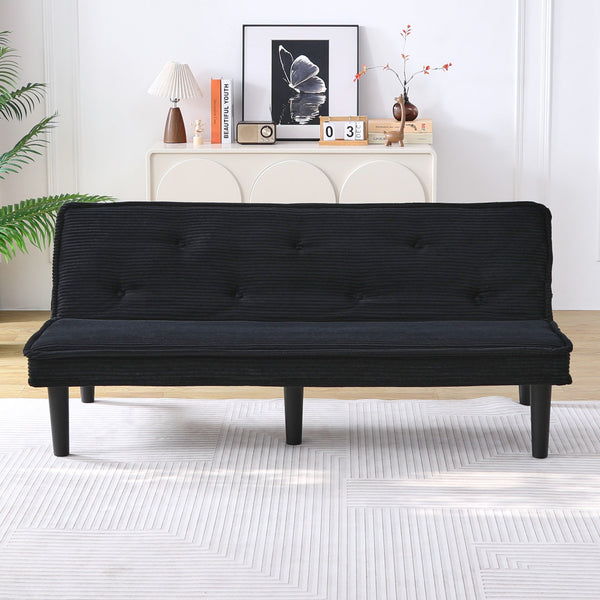 English Elm This 66-inch corduroy sofa bed with button-back design, sturdy wood frame, comfy sponge cushions, 500lb capacity Black W3371P311444