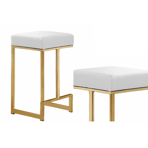 English Elm 25 in Backless Faux Leather Counter Stools with Brushed Gold Sled Base Set of 2 Gold+White B011P497734