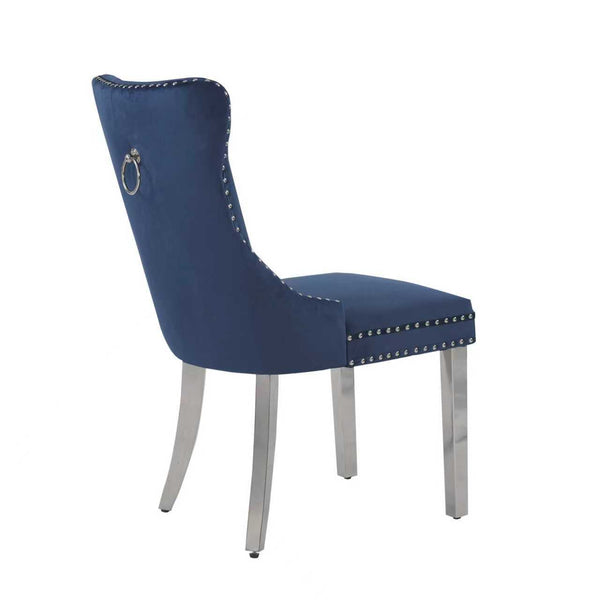 English Elm Hengming Velvet Wingback Dining Chairs Tufted Nailhead Trim Formal Set of 2 Dark Blue W212P439643