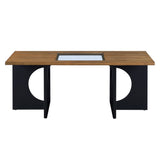 English Elm 47" Contemporary Wood Rectangular Coffee Table With Clear Tempered Glass Top, Black and Light Espresso Top