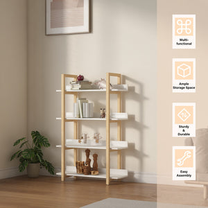 English Elm Multifuction Solid Wood Bookcase with Color-Contrast Shelves, 4-Tier Plant Stand, Sturdy Waterproof Finish W3128P261295