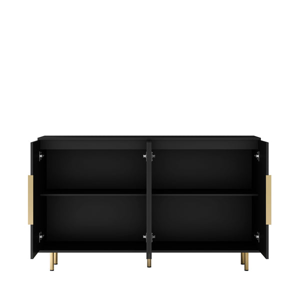 English Elm Black Fluted Buffet Cabinet Modern Sideboard with Adjustable Shelves, Large Storage Credenza for Living Room Decor W1321P171785