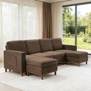 English Elm Modern Modular Sectional Sofa with Plush Cushions and Tapered Legs for Living Rooms Brown W2085S00100
