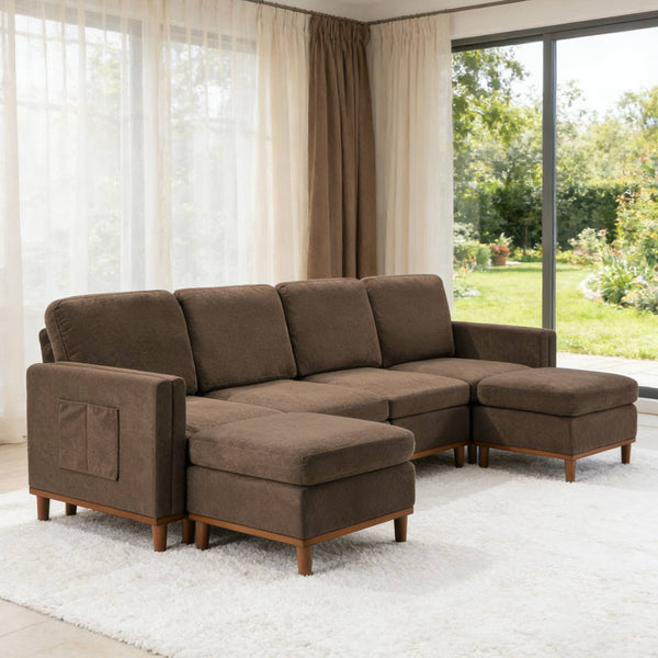 English Elm Modern Modular Sectional Sofa with Plush Cushions and Tapered Legs for Living Rooms Brown W2085S00100