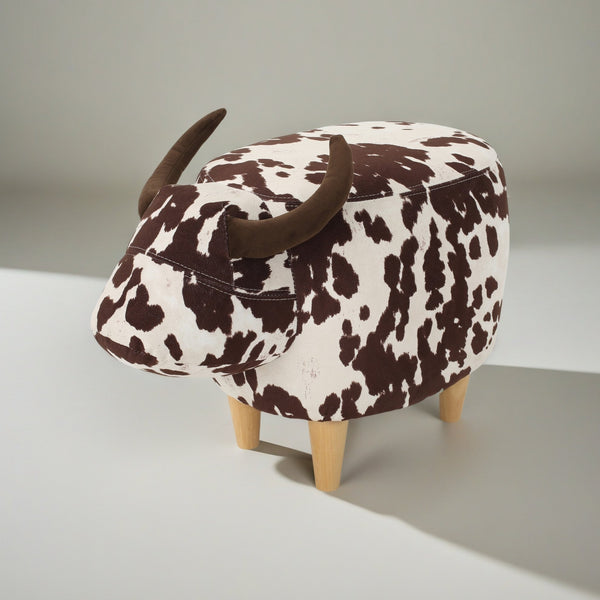 English Elm Christopher Knight Home® - Animal Cow Ottoman with Velvet Horns and Birch Legs — Whimsical Fabric Footstool for Cozy Décor Brown+White 61391.00