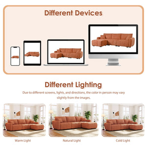 English Elm [video] Boucle Modular L-shaped Sectional with Ottoman Pull-line Cushions Living Room N723S1008G