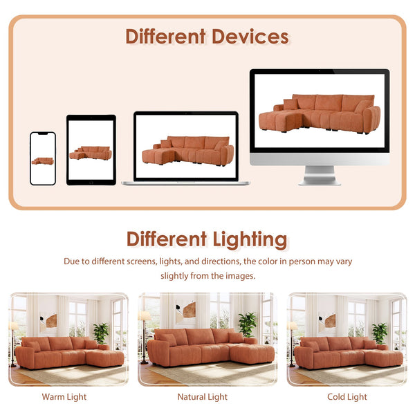 English Elm [video] Boucle Modular L-shaped Sectional with Ottoman Pull-line Cushions Living Room N723S1008G