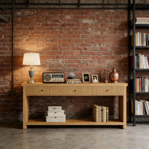 English Elm Coffee Console Table Industrial Metal Frame Vintage Wood Grain 2 Tier Entryway Sofa T3971P447512